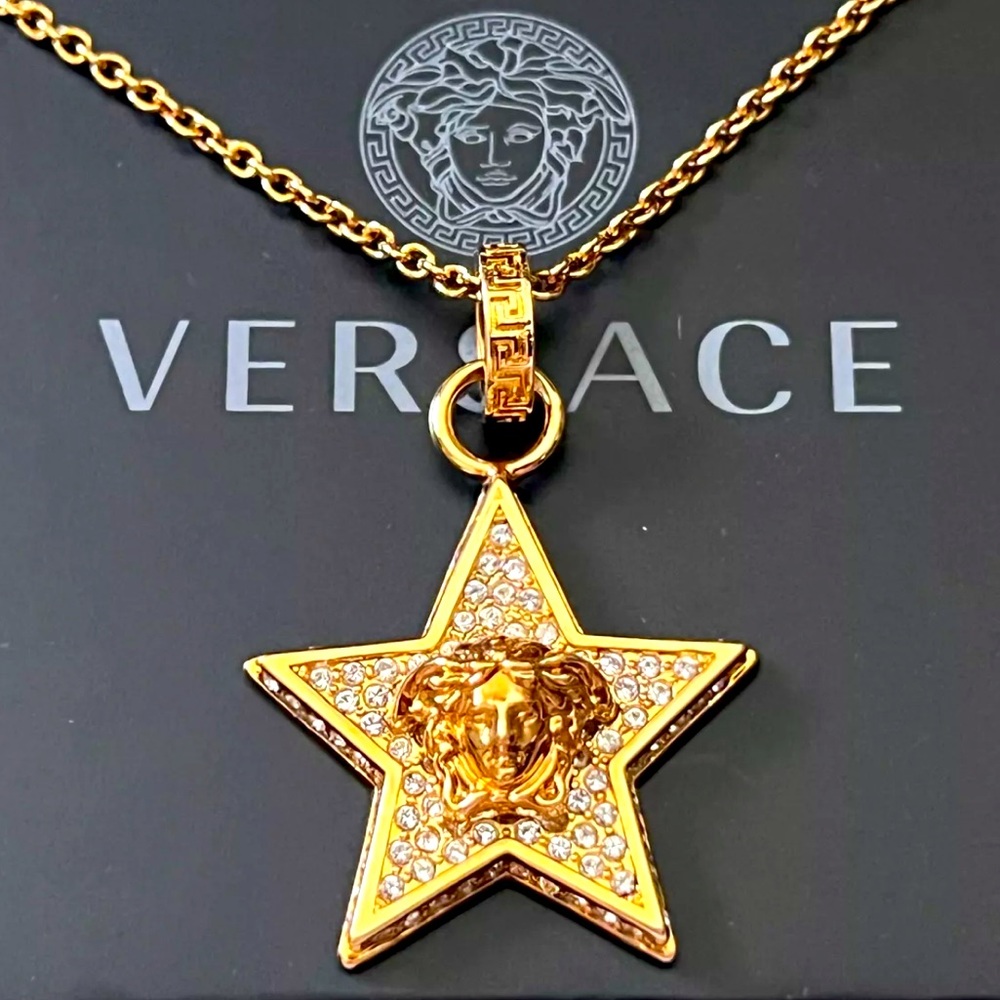 Versace Gorgeous Galaxy Star Medusa Necklace surrounded by Crystals NWT in box